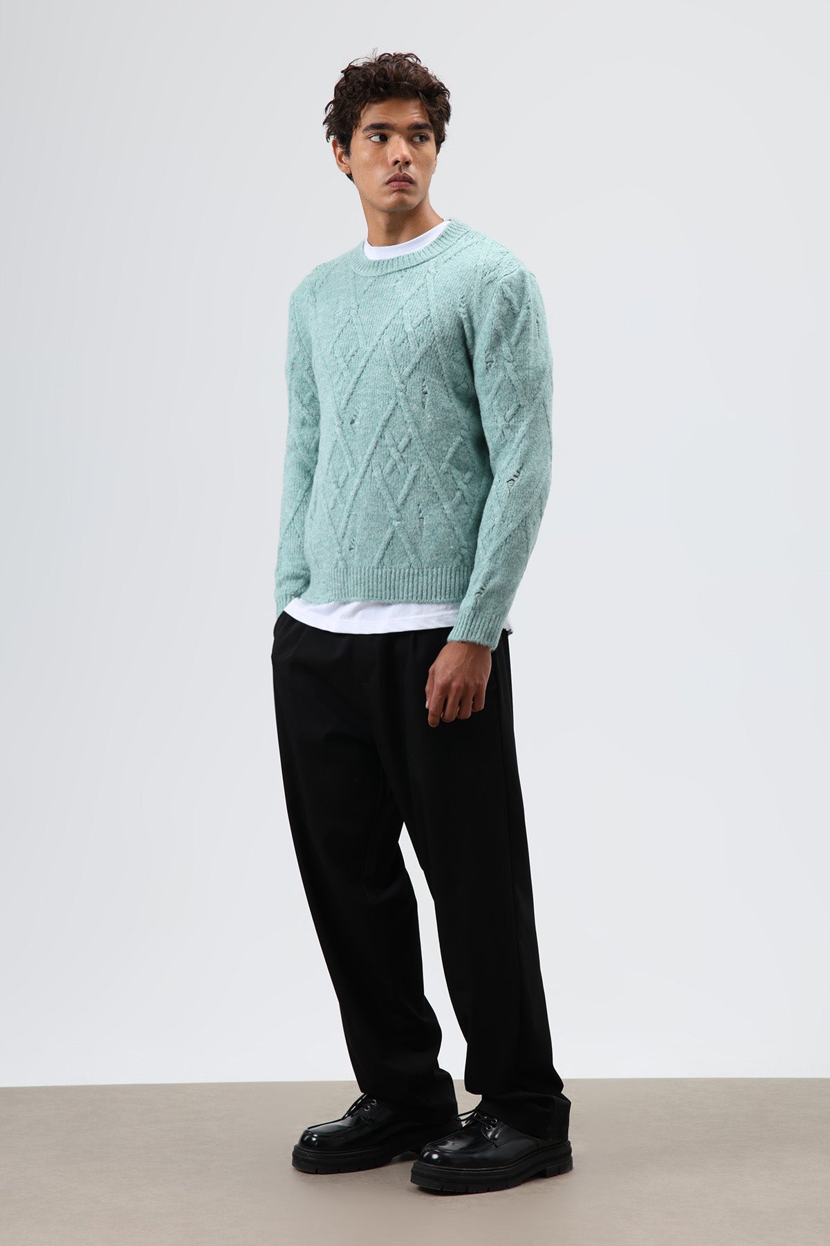 Oversize Desenli Triko Kazak Mint