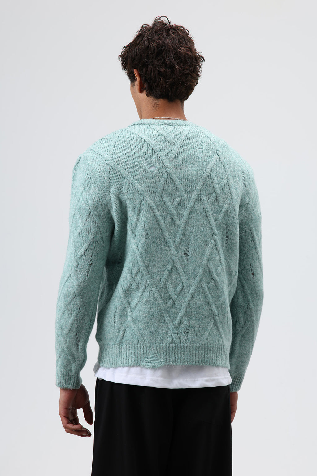 Oversize Desenli Triko Kazak Mint