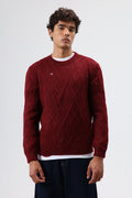 Oversize Desenli Triko Kazak Bordo