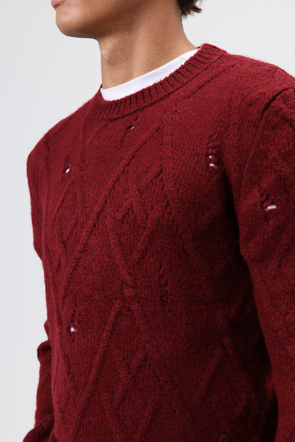 Oversize Desenli Triko Kazak Bordo