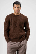 Oversize Desenli Triko Kazak Kahve