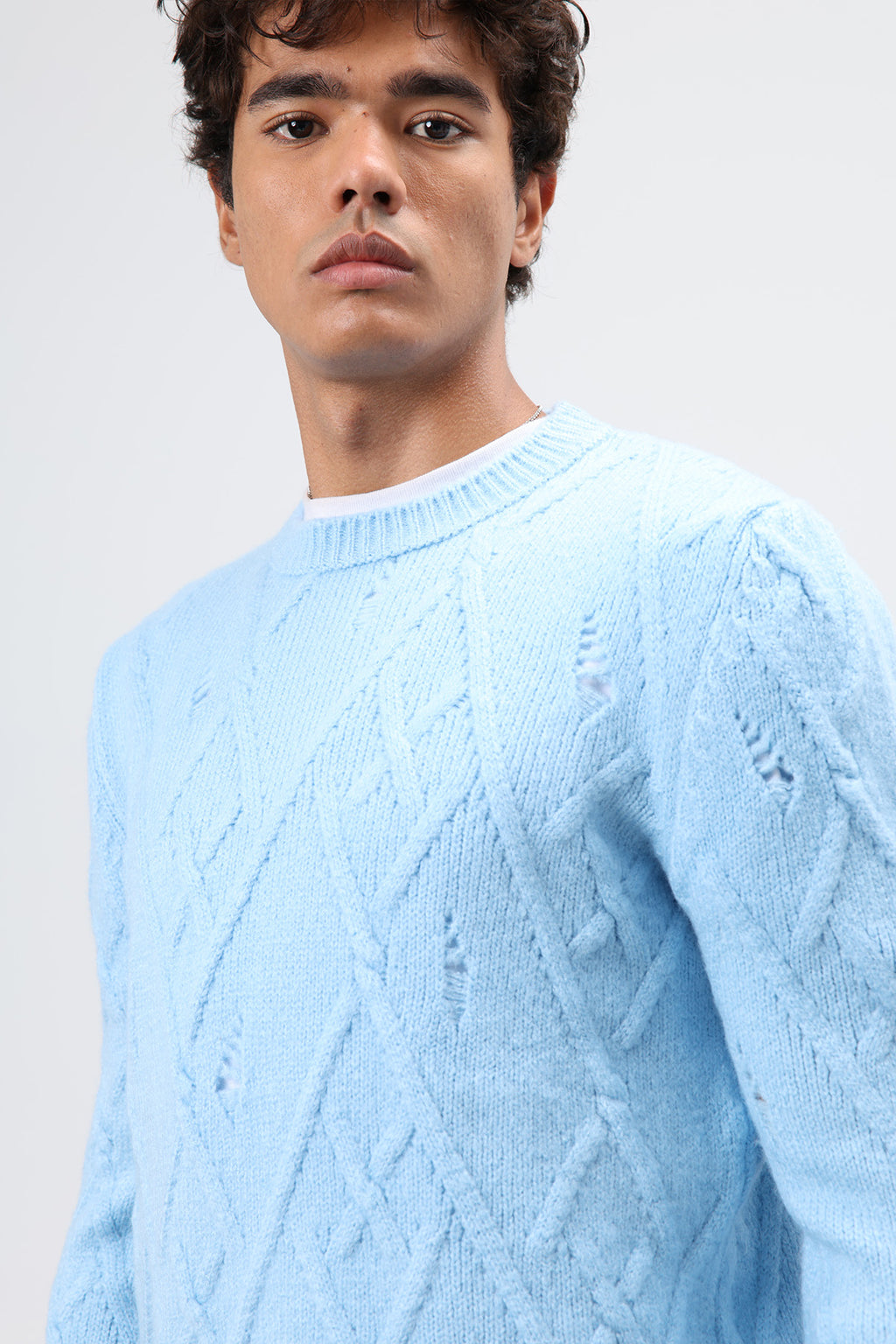 Oversize Desenli Triko Kazak Bebe Mavi