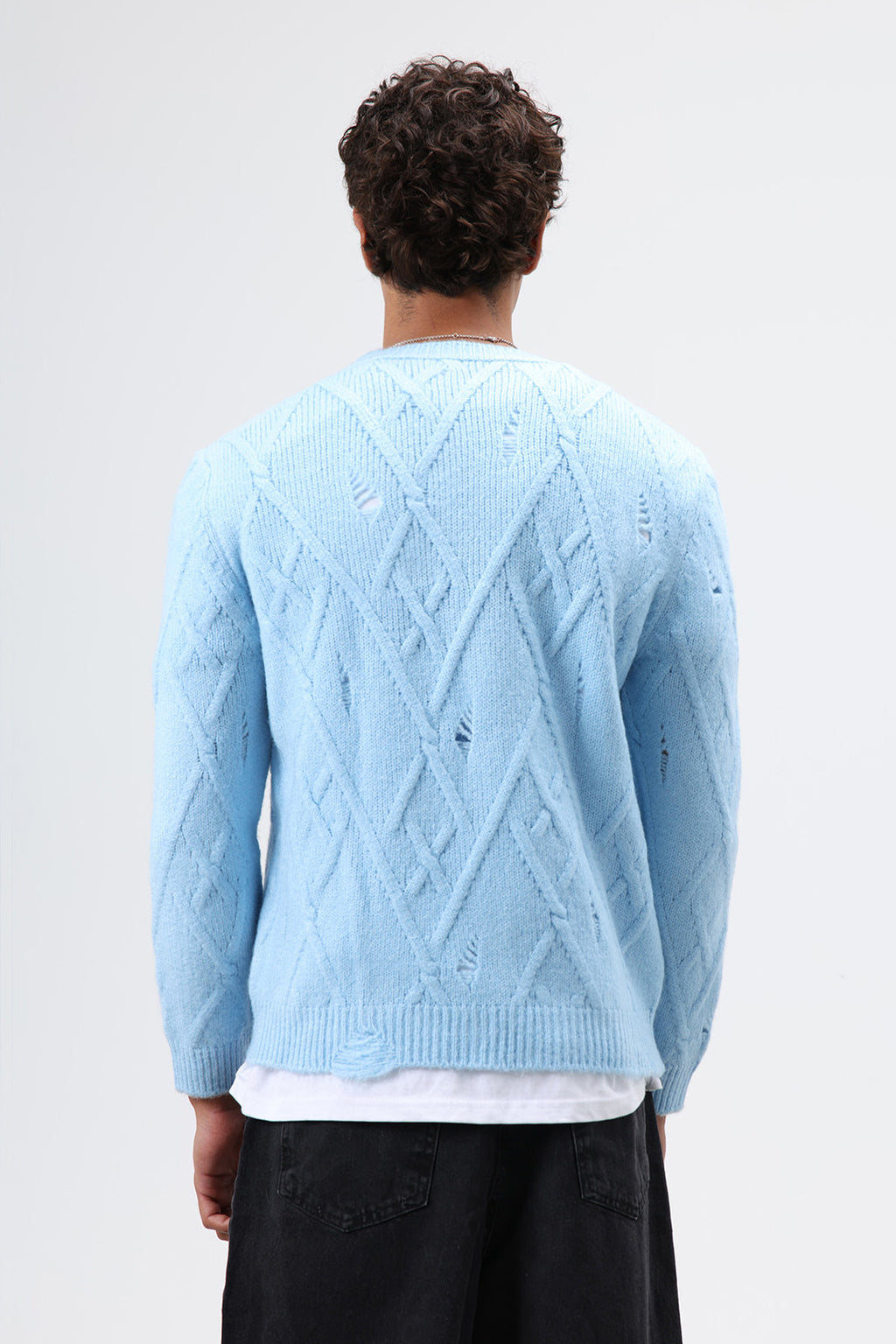 Oversize Desenli Triko Kazak Bebe Mavi