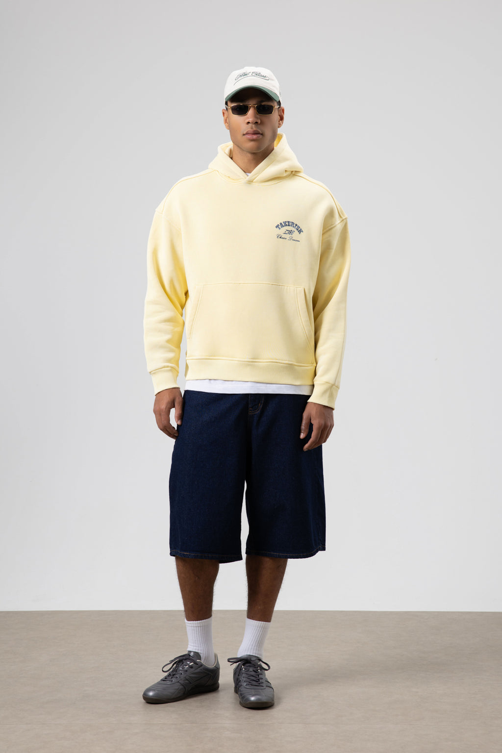 Oversize Yıkamalı Boxy Fit Kapüşonlu Sweatshirt Sarı