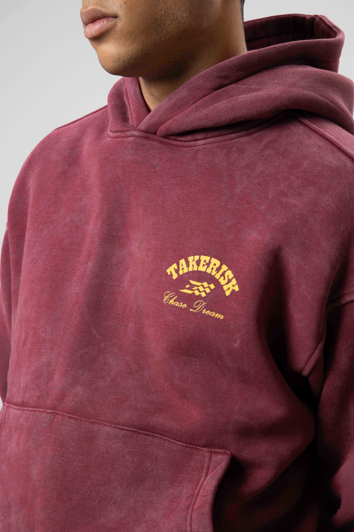 Oversize Yıkamalı Boxy Fit Kapüşonlu Sweatshirt Bordo