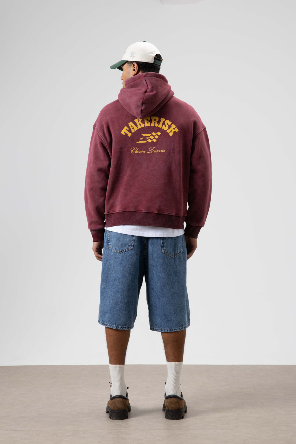 Oversize Yıkamalı Boxy Fit Kapüşonlu Sweatshirt Bordo