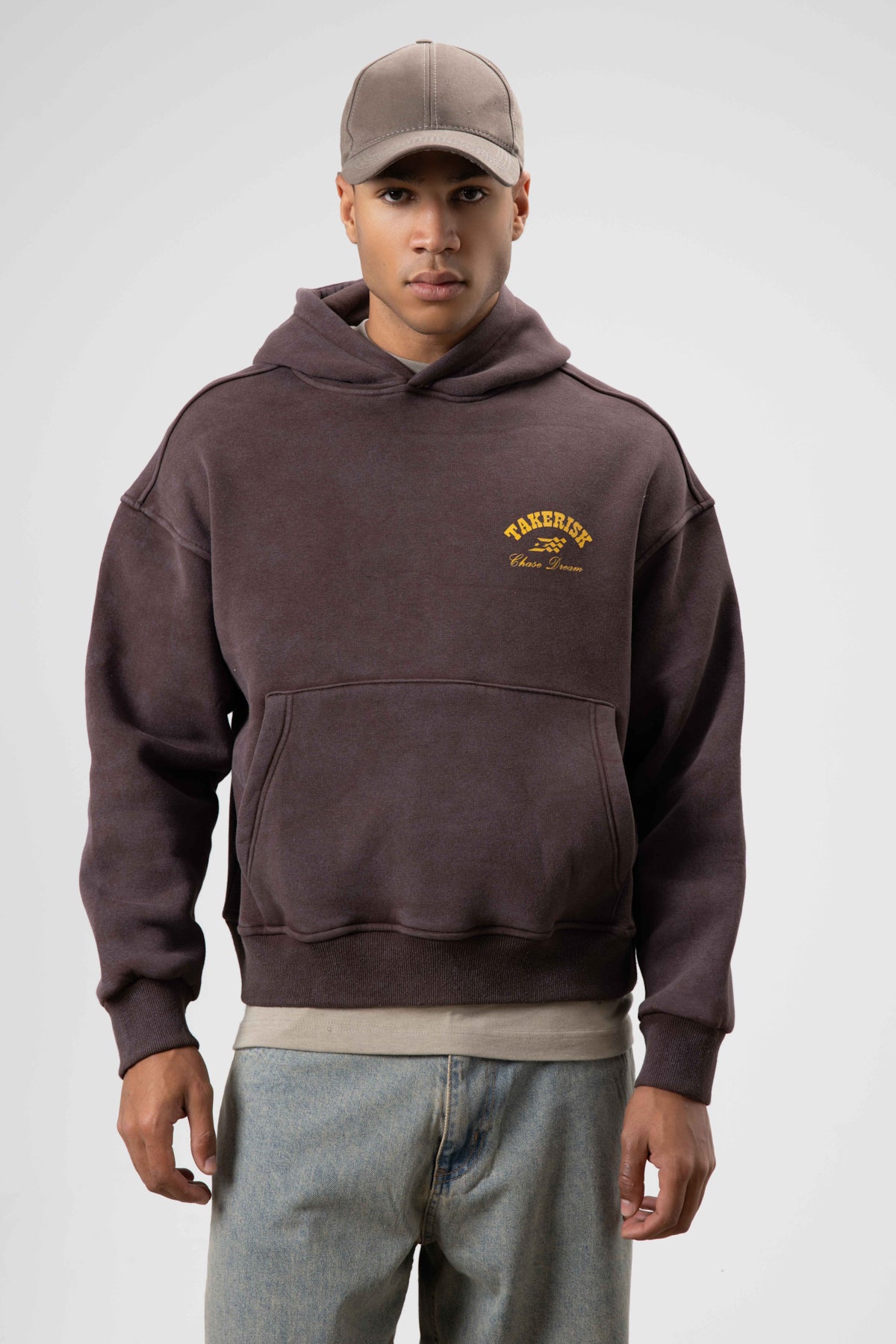 Oversize Yıkamalı Boxy Fit Kapüşonlu Sweatshirt Kahve