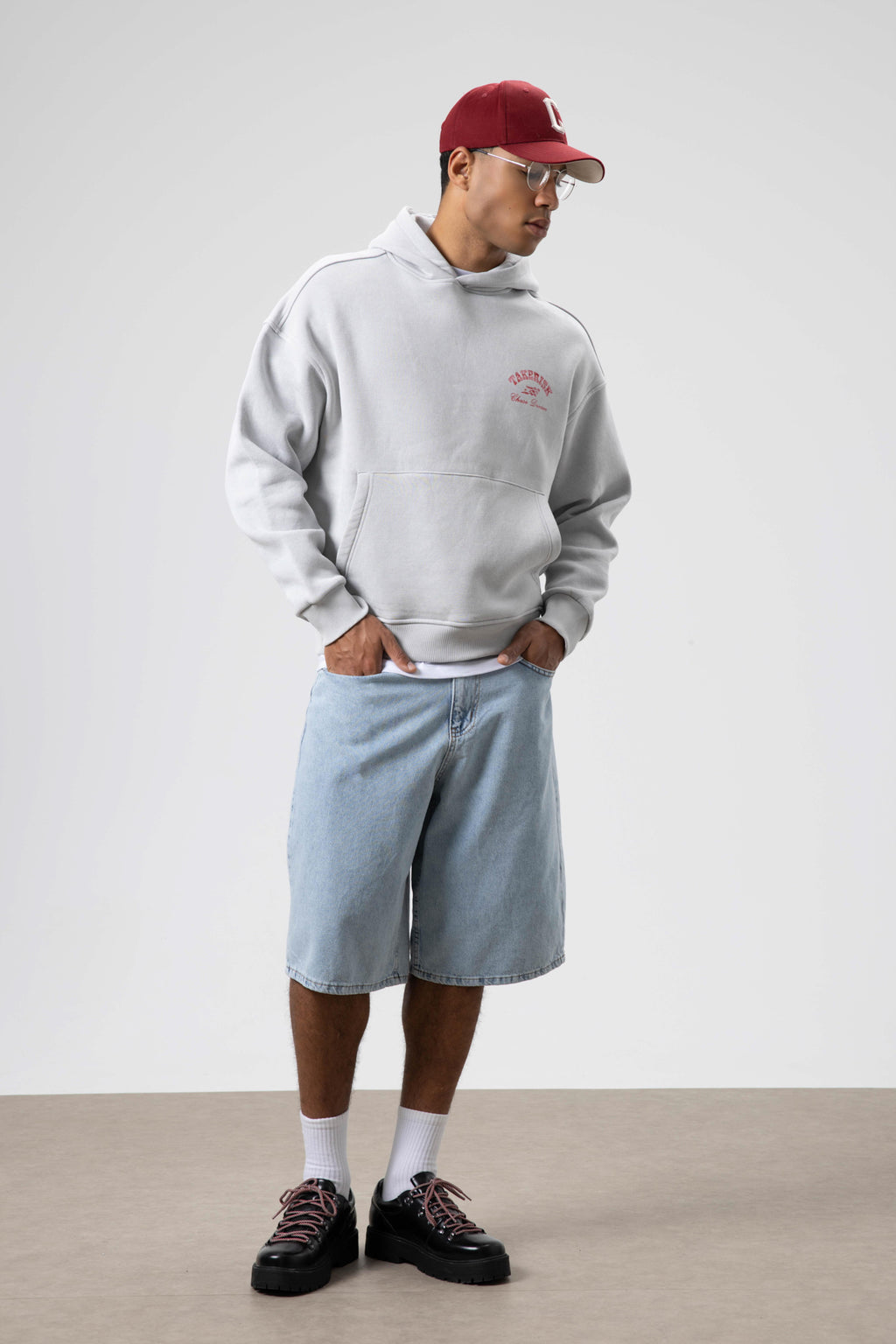 Oversize Yıkamalı Boxy Fit Kapüşonlu Sweatshirt Açık Gri