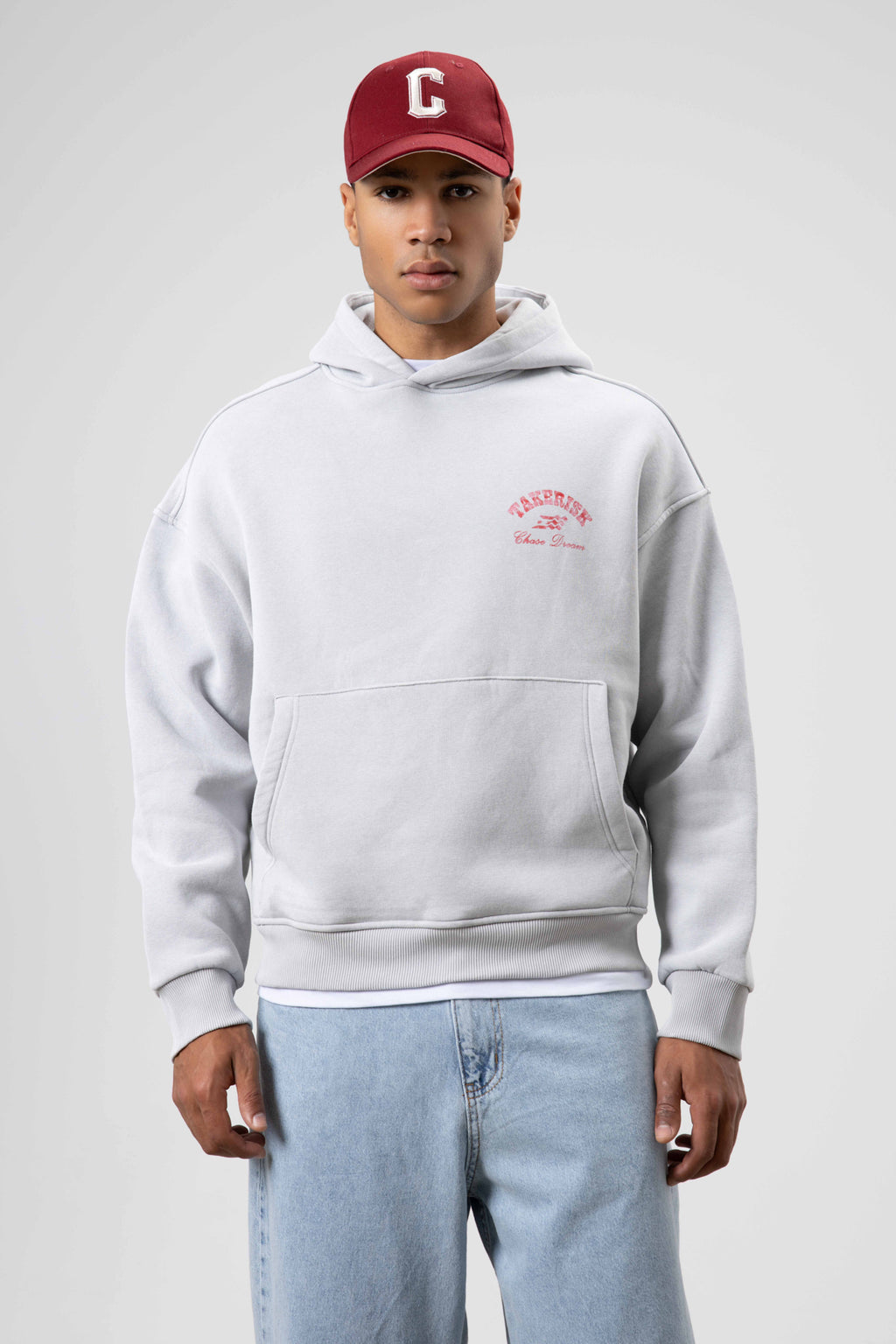Oversize Yıkamalı Boxy Fit Kapüşonlu Sweatshirt Açık Gri