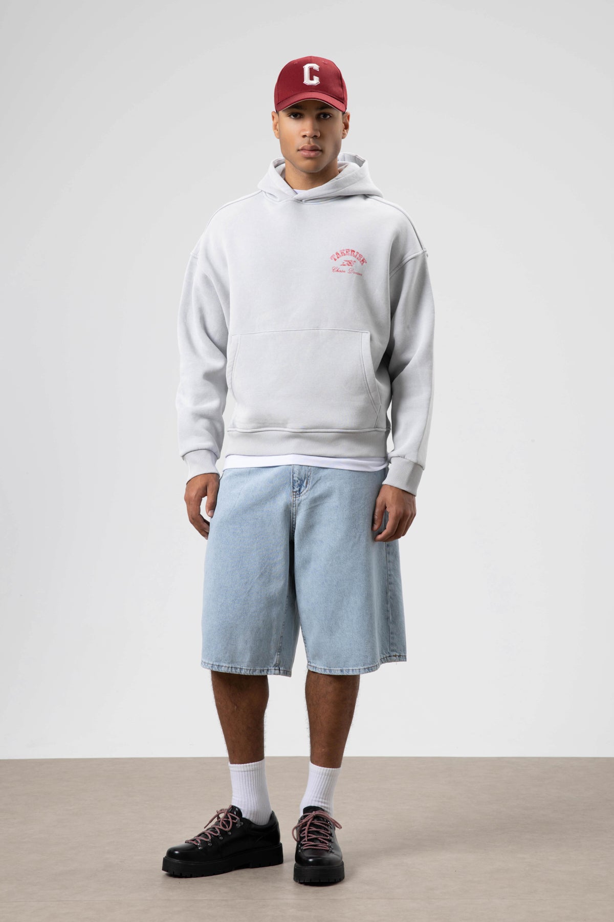 Oversize Yıkamalı Boxy Fit Kapüşonlu Sweatshirt Açık Gri