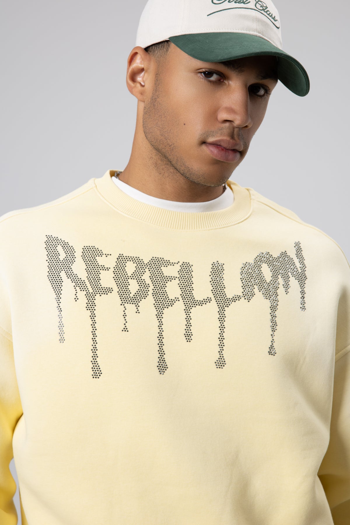 Yıkamalı Oversize Baskılı Sweatshirt Sarı