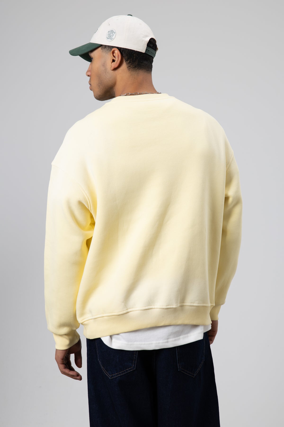 Yıkamalı Oversize Baskılı Sweatshirt Sarı