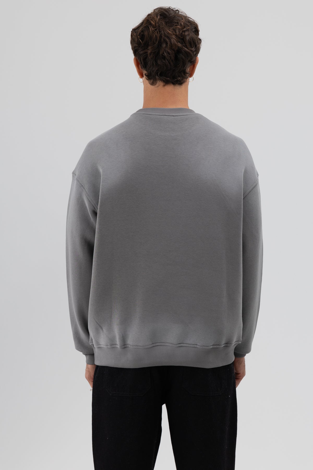 Yıkamalı Oversize Baskılı Sweatshirt Siyah