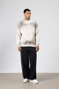 Yıkamalı Oversize Baskılı Sweatshirt Taş