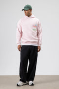 Oversize Yıkamalı Baskılı Kapüşonlu Sweatshirt Pembe