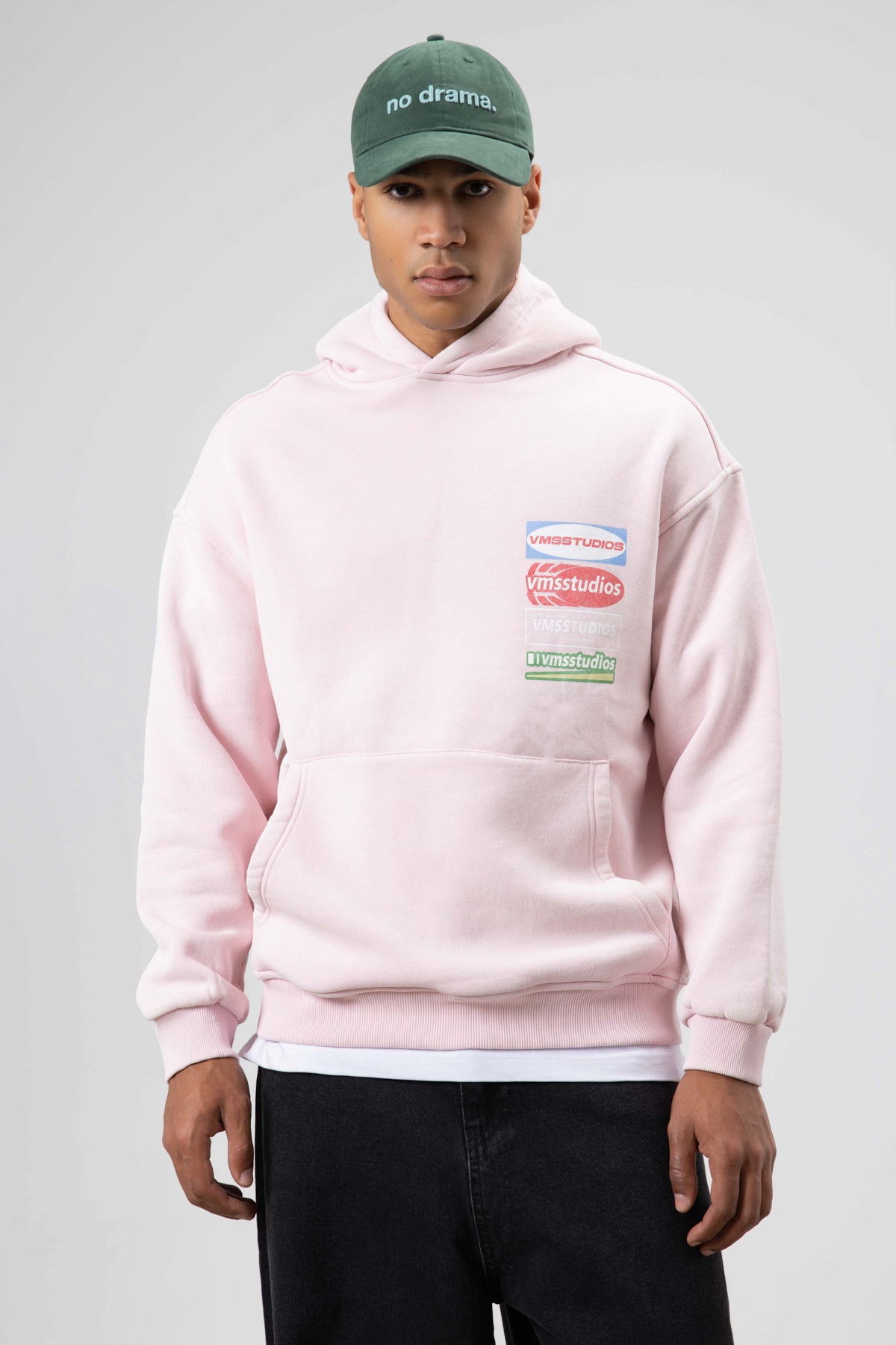 Oversize Yıkamalı Baskılı Kapüşonlu Sweatshirt Pembe