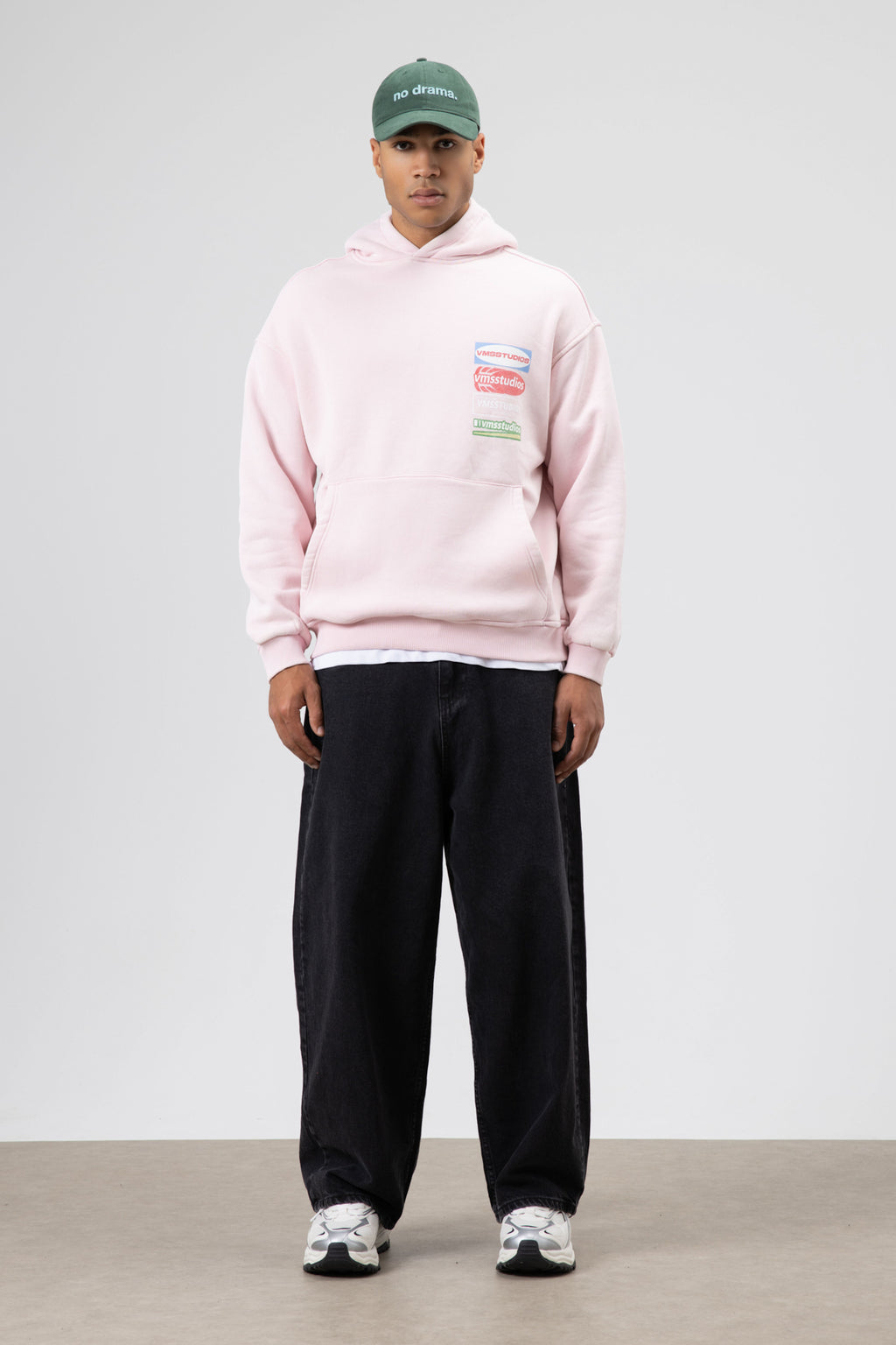 Oversize Yıkamalı Baskılı Kapüşonlu Sweatshirt Pembe