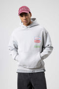 Oversize Yıkamalı Baskılı Kapüşonlu Sweatshirt Açık Gri