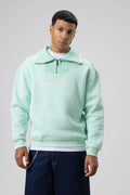 Oversize Fermuarlı Yaka Sweatshirt Mint