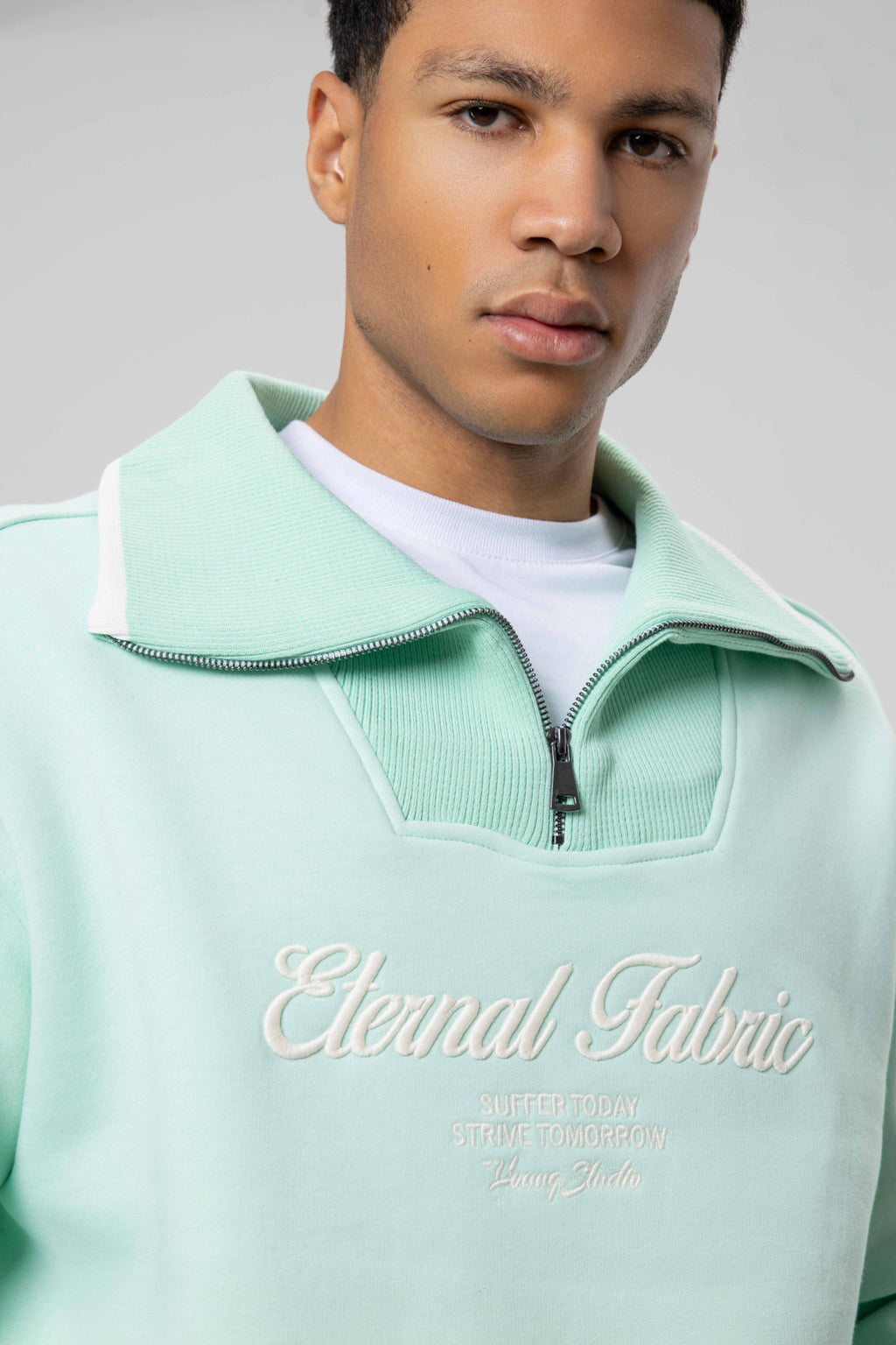 Oversize Fermuarlı Yaka Sweatshirt Mint
