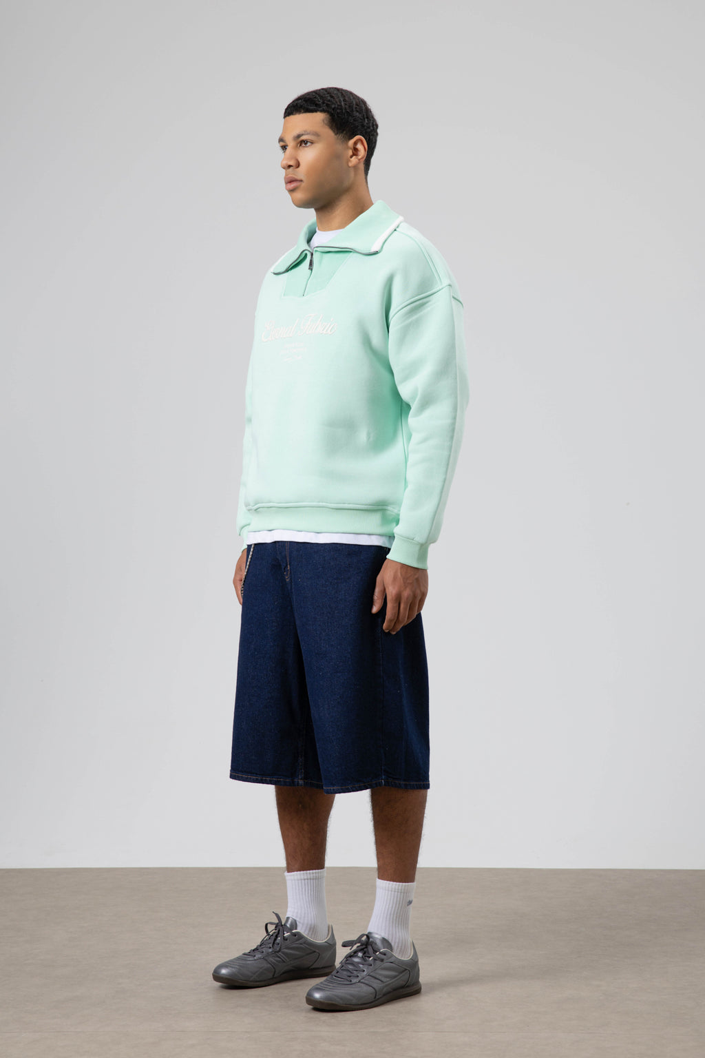 Oversize Fermuarlı Yaka Sweatshirt Mint