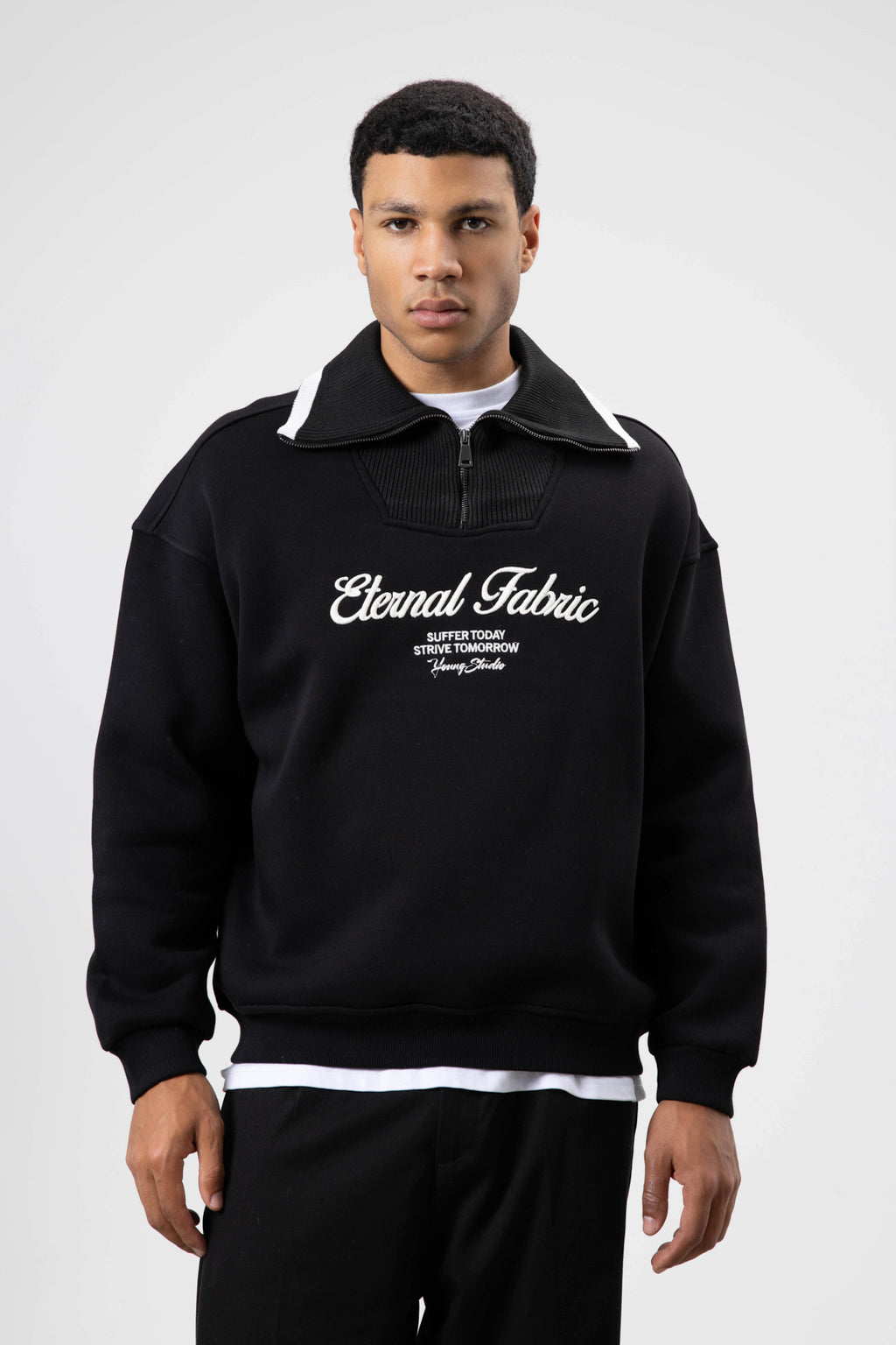 Oversize Fermuarlı Yaka Sweatshirt Siyah