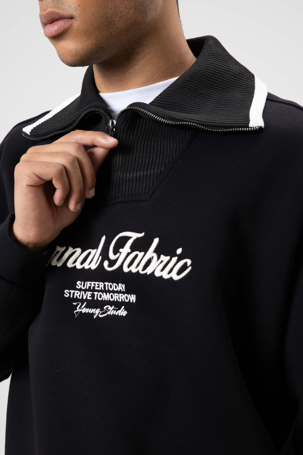 Oversize Fermuarlı Yaka Sweatshirt Siyah