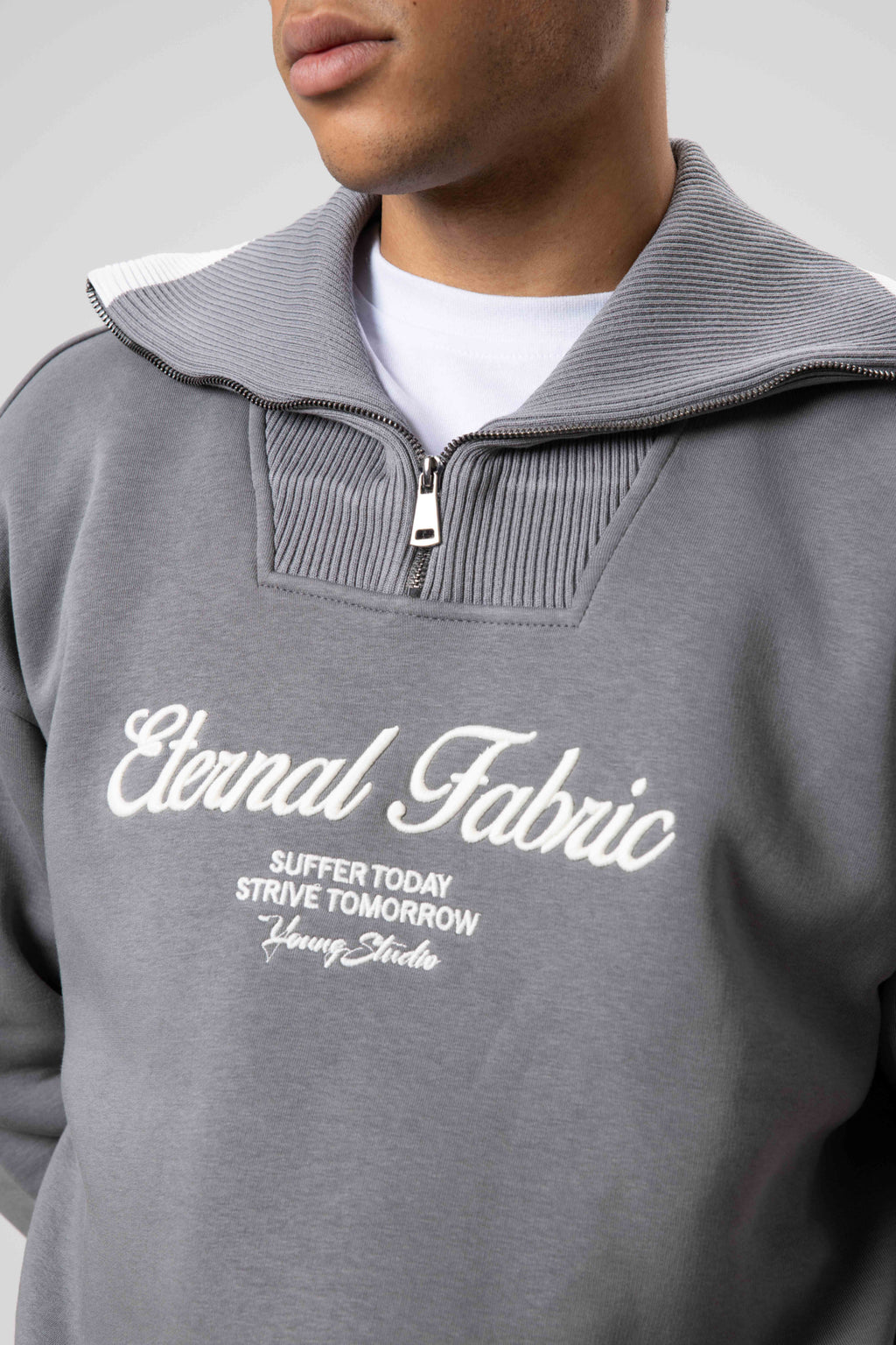 Oversize Fermuarlı Yaka Sweatshirt Füme