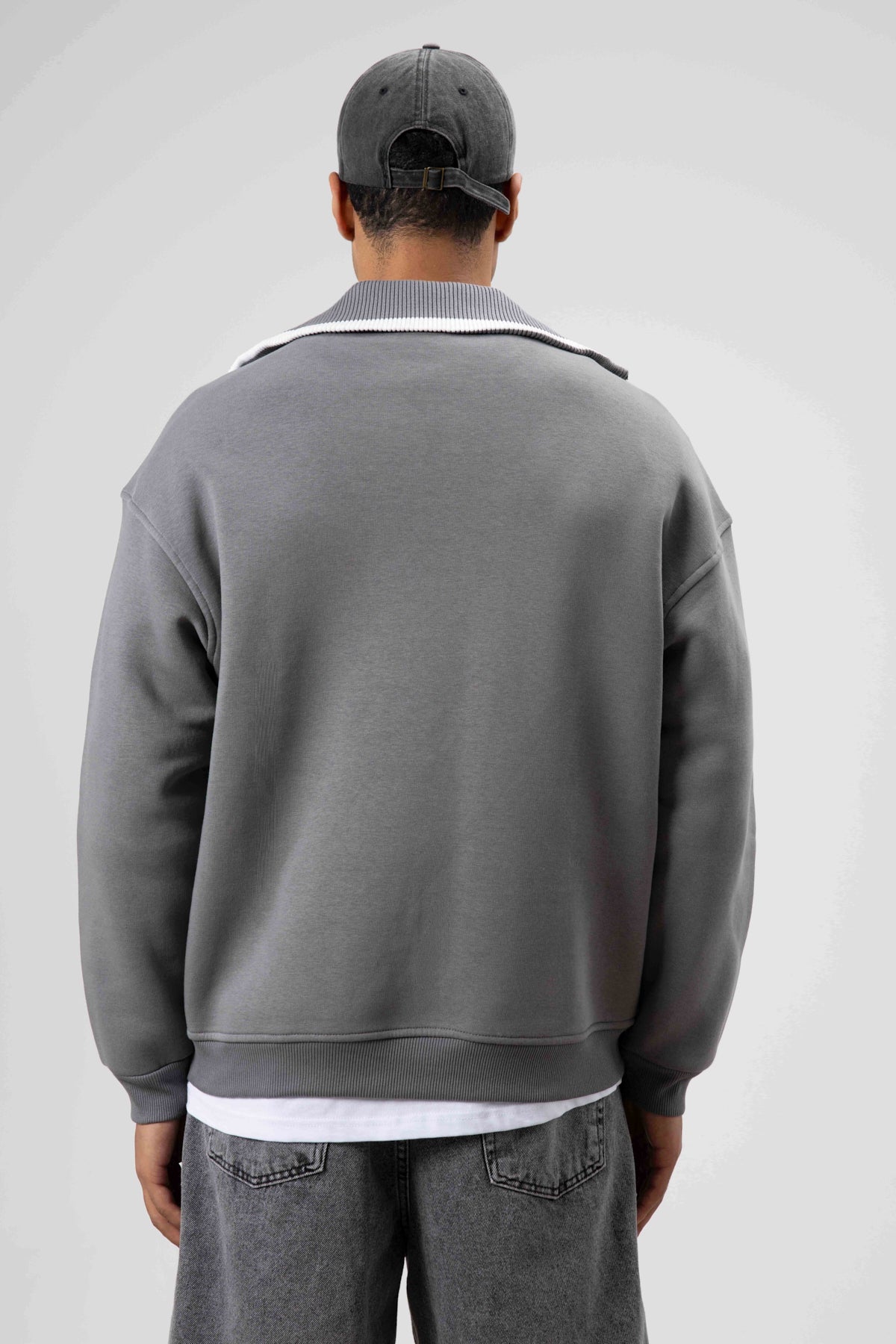 Oversize Fermuarlı Yaka Sweatshirt Füme