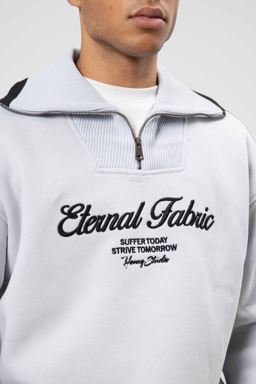 Oversize Fermuarlı Yaka Sweatshirt Açık Gri