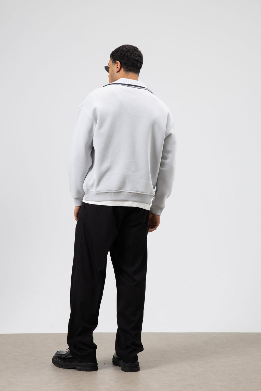 Oversize Fermuarlı Yaka Sweatshirt Açık Gri