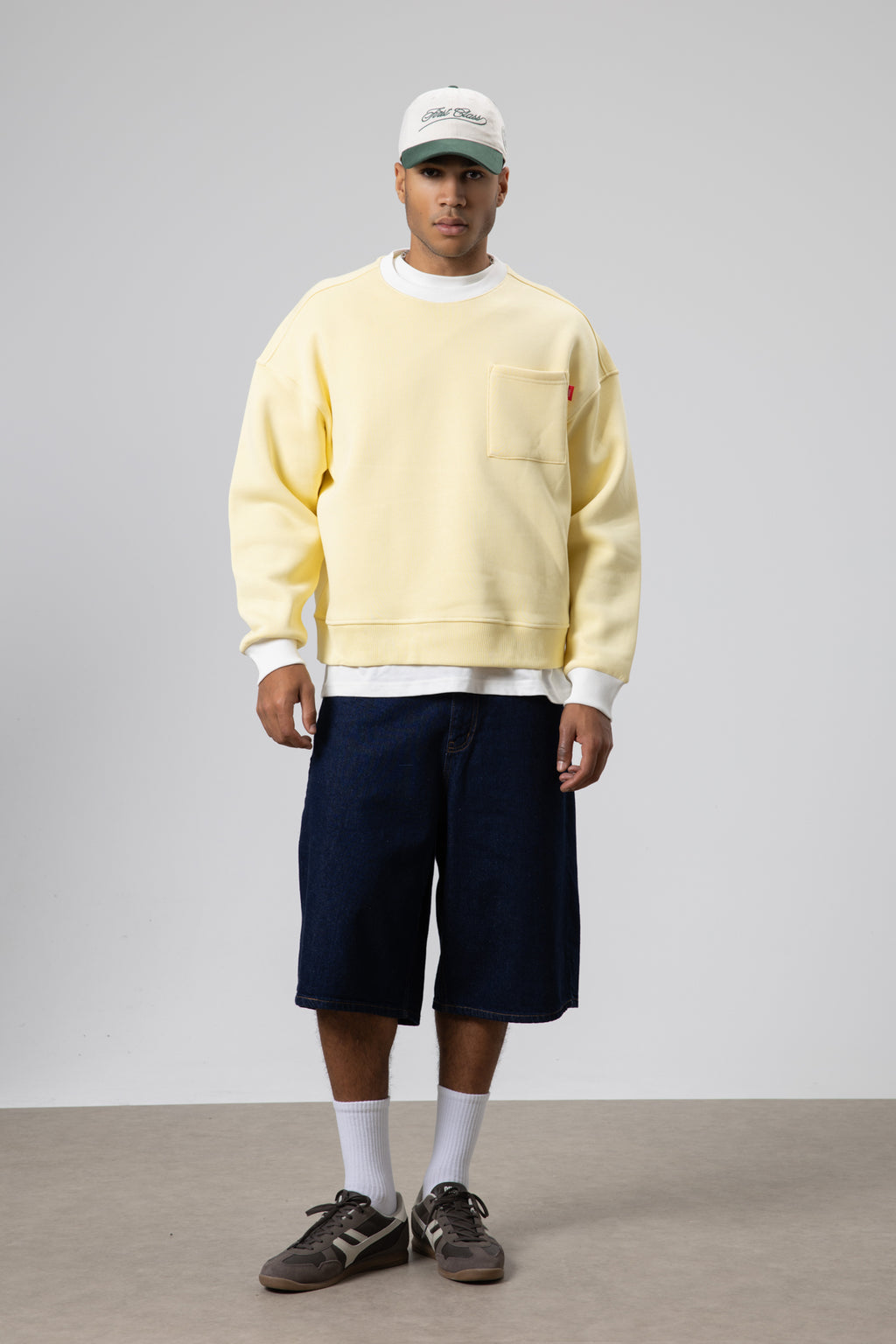 Bisiklet Yaka Cep Detaylı Oversize Sweatshirt Sarı