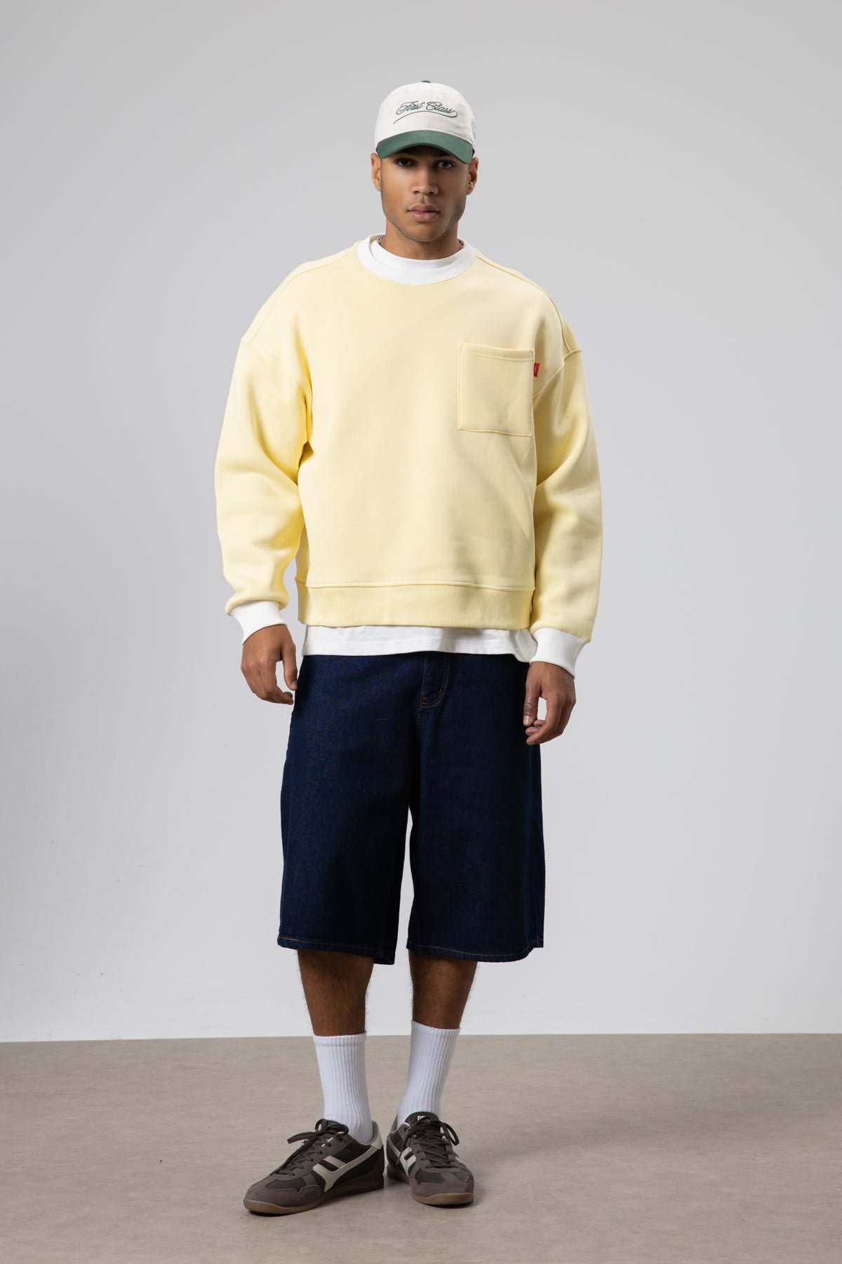 Bisiklet Yaka Cep Detaylı Oversize Sweatshirt Sarı