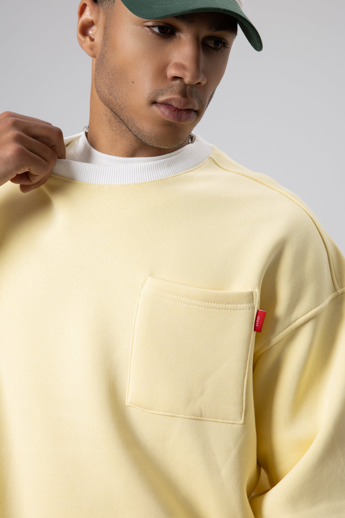 Bisiklet Yaka Cep Detaylı Oversize Sweatshirt Sarı
