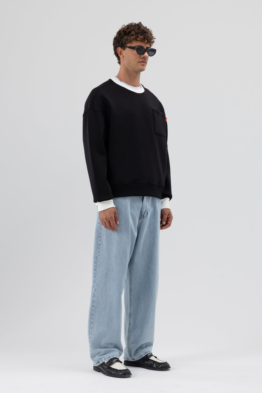 Bisiklet Yaka Cep Detaylı Oversize Sweatshirt Siyah