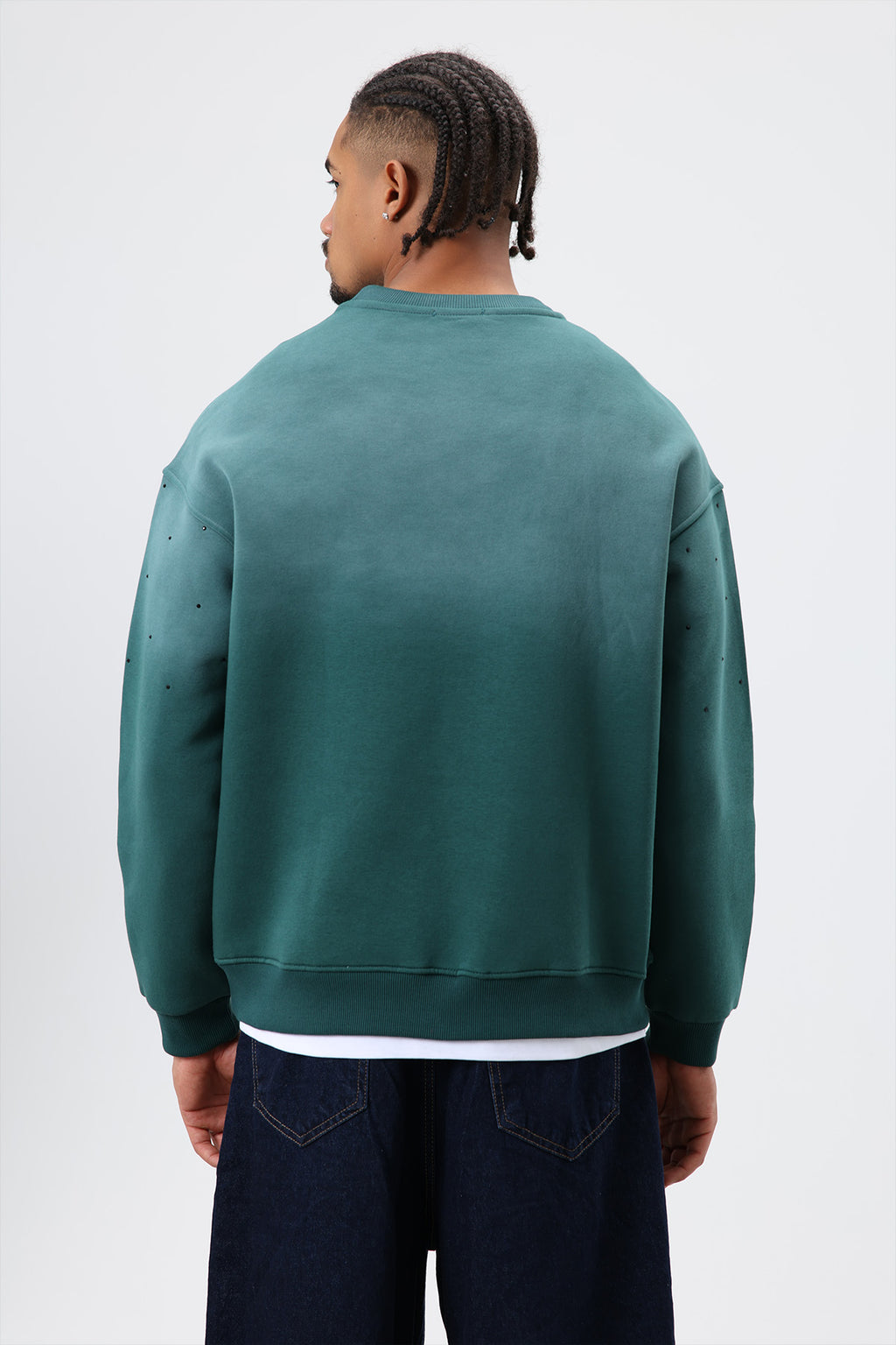 Yıkamalı Taş Detaylı Oversize Sweatshirt Nefti