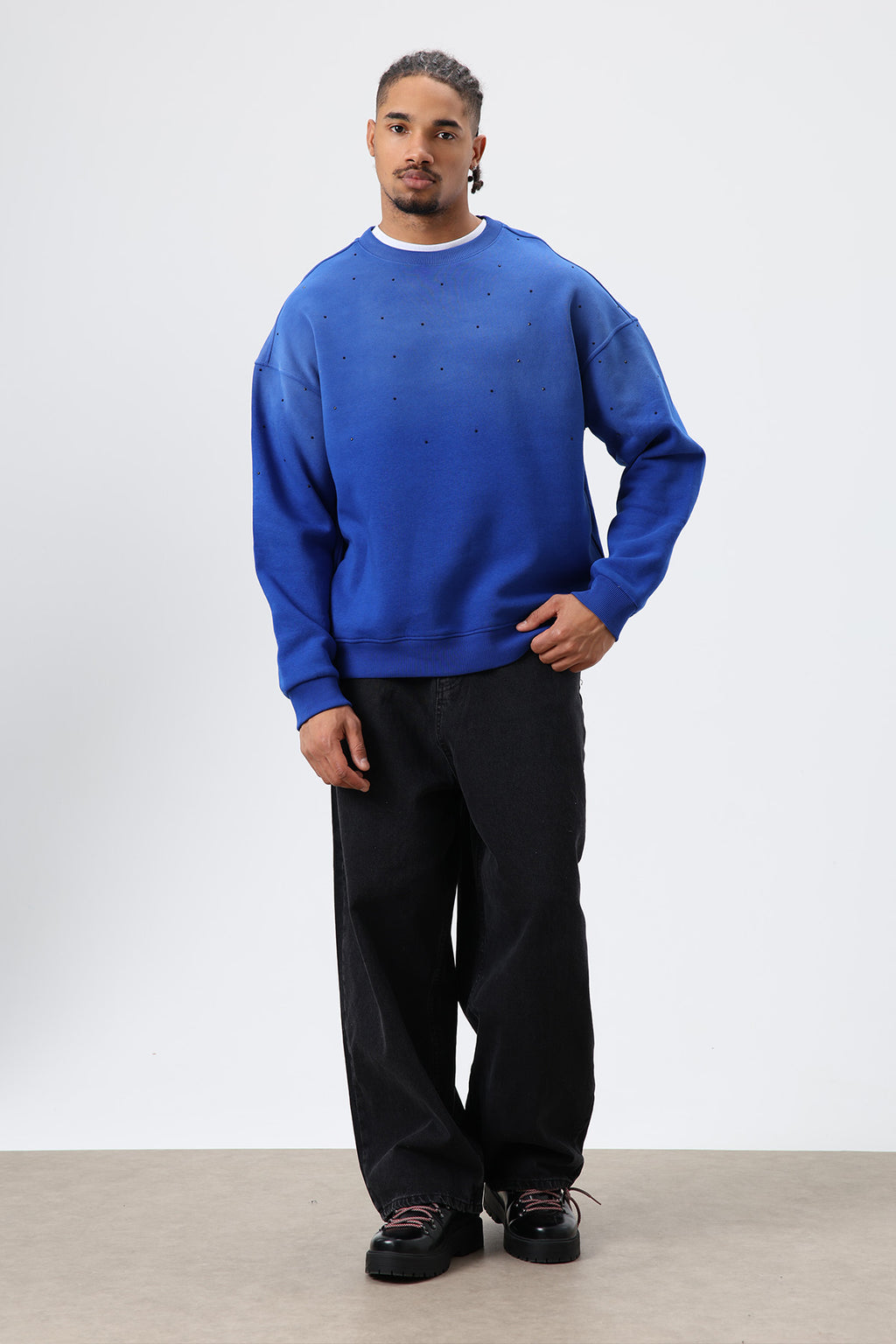 Yıkamalı Taş Detaylı Oversize Sweatshirt Saks