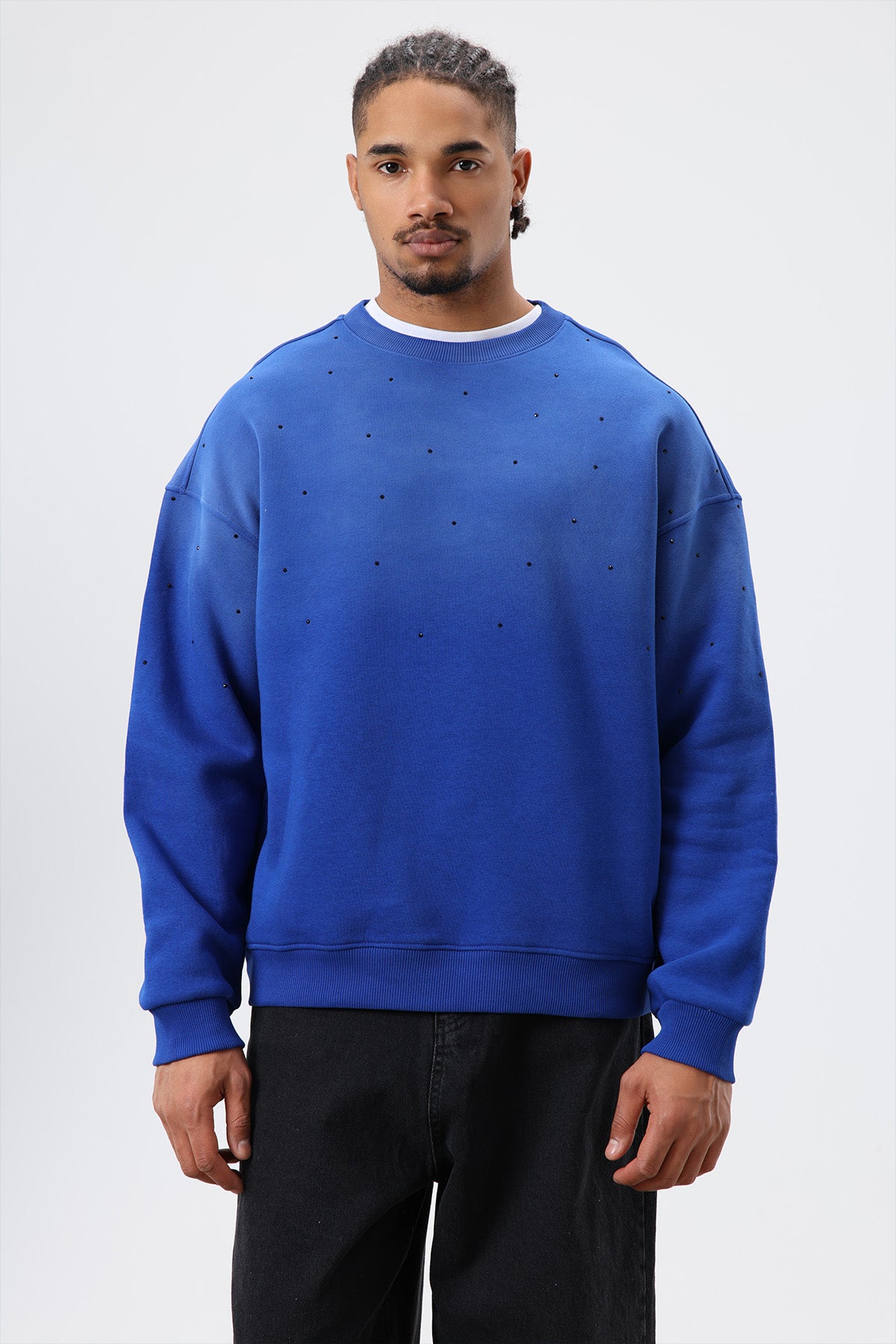 Yıkamalı Taş Detaylı Oversize Sweatshirt Saks