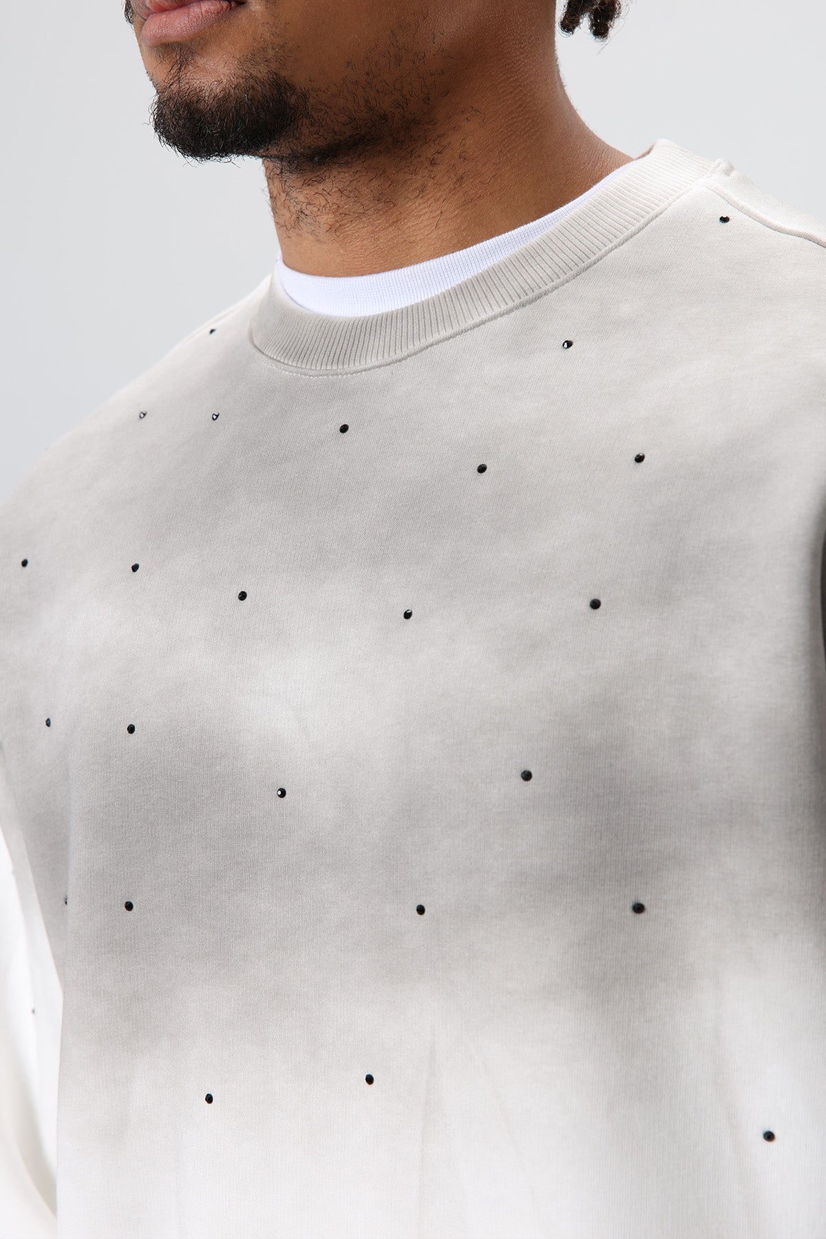 Yıkamalı Taş Detaylı Oversize Sweatshirt Ekru