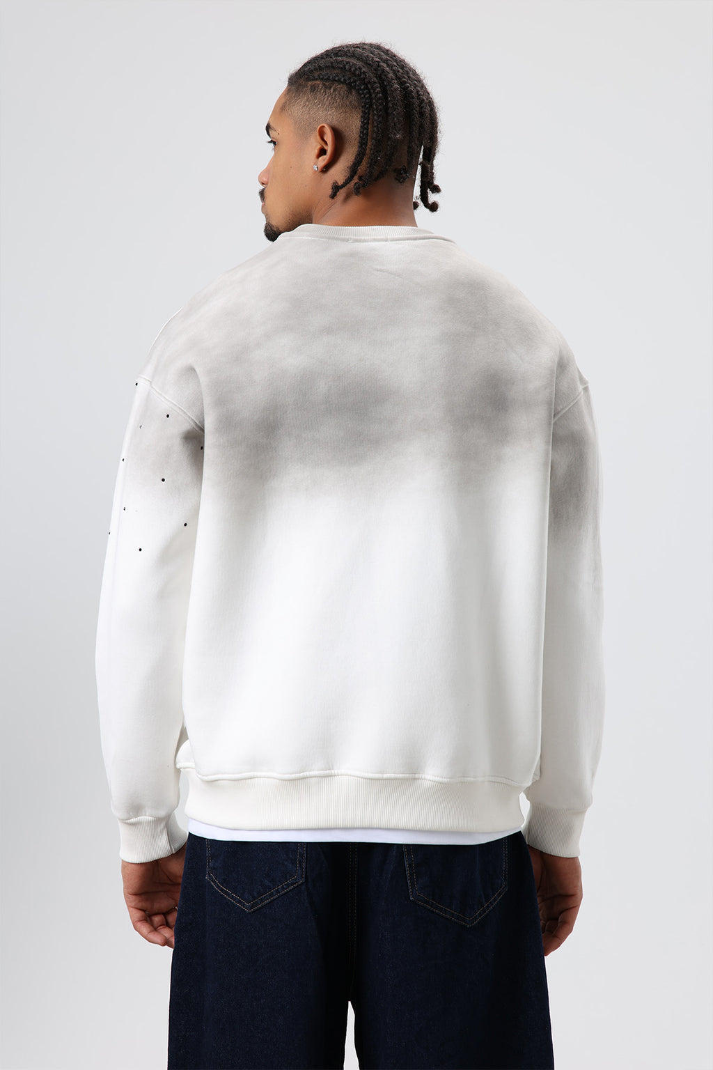 Yıkamalı Taş Detaylı Oversize Sweatshirt Ekru