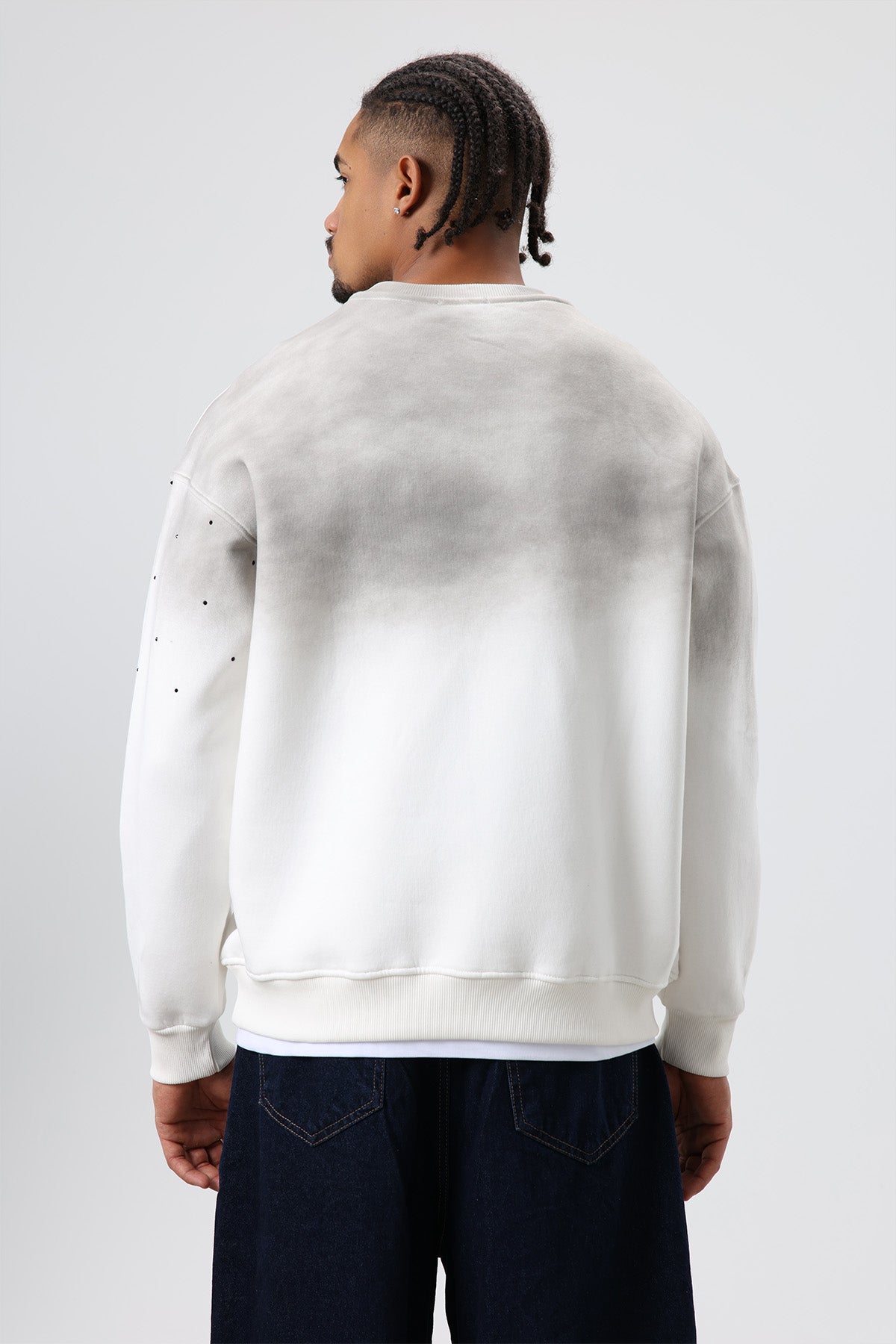 Yıkamalı Taş Detaylı Oversize Sweatshirt Ekru