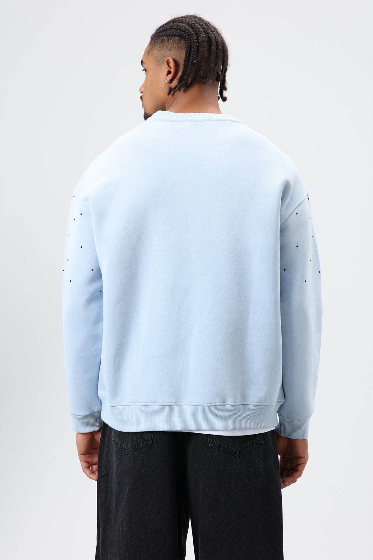 Yıkamalı Taş Detaylı Oversize Sweatshirt Bebe Mavi