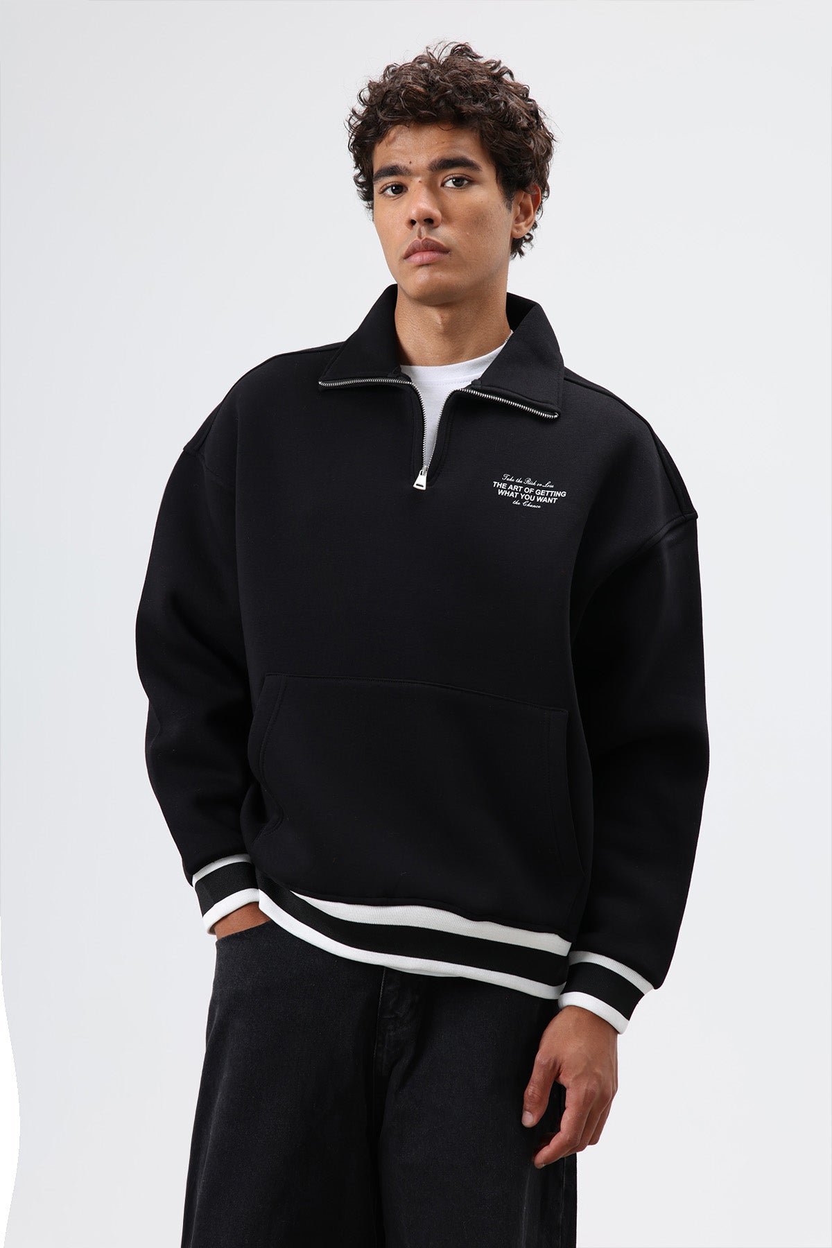 Oversize Polo Yaka Sweatshirt Siyah
