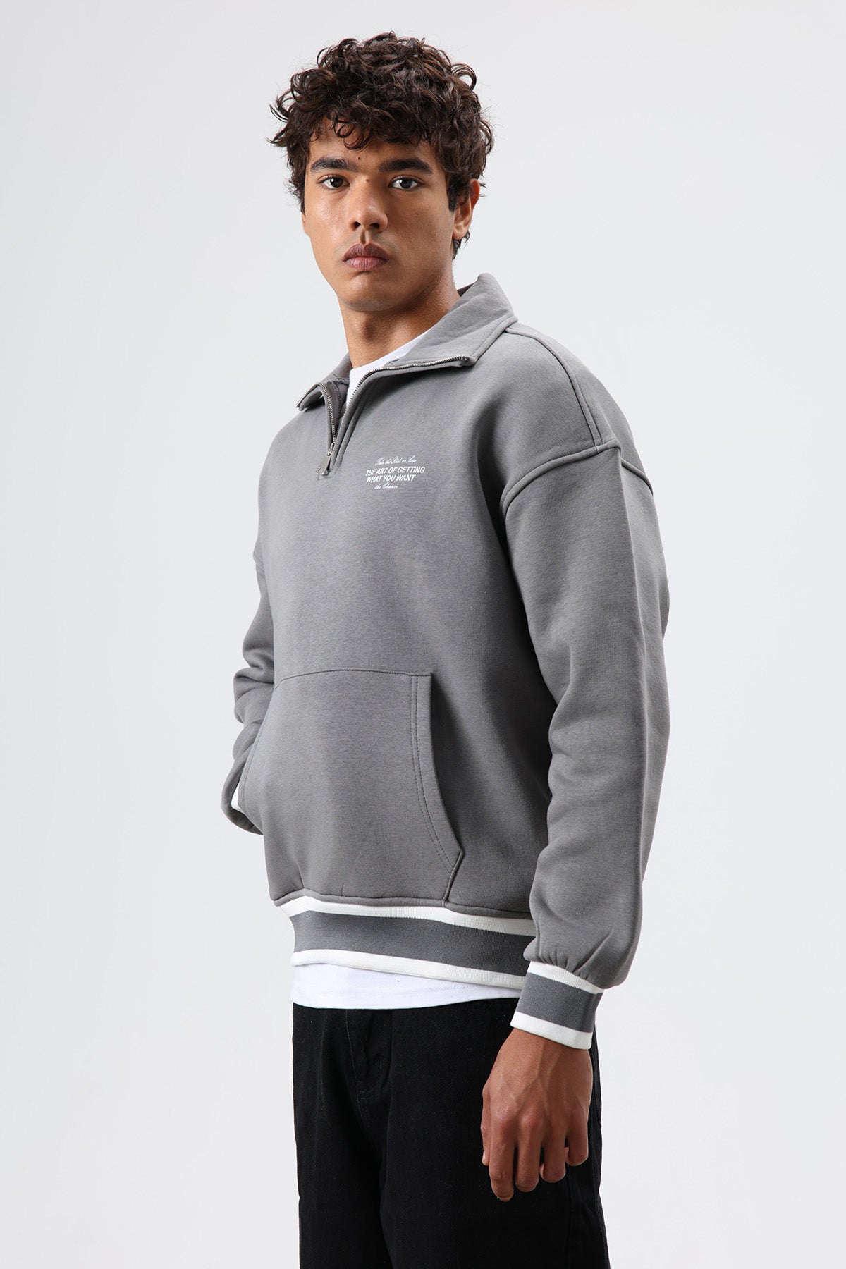 Oversize Polo Yaka Sweatshirt Füme