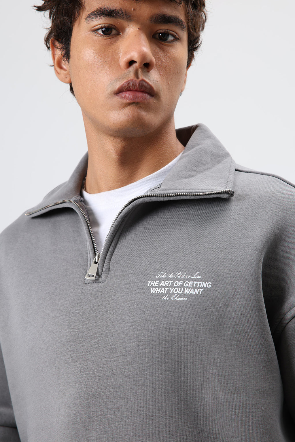Oversize Polo Yaka Sweatshirt Füme