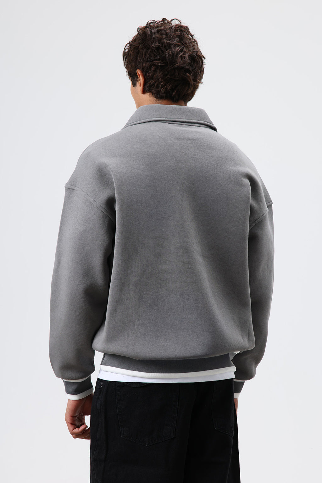 Oversize Polo Yaka Sweatshirt Füme