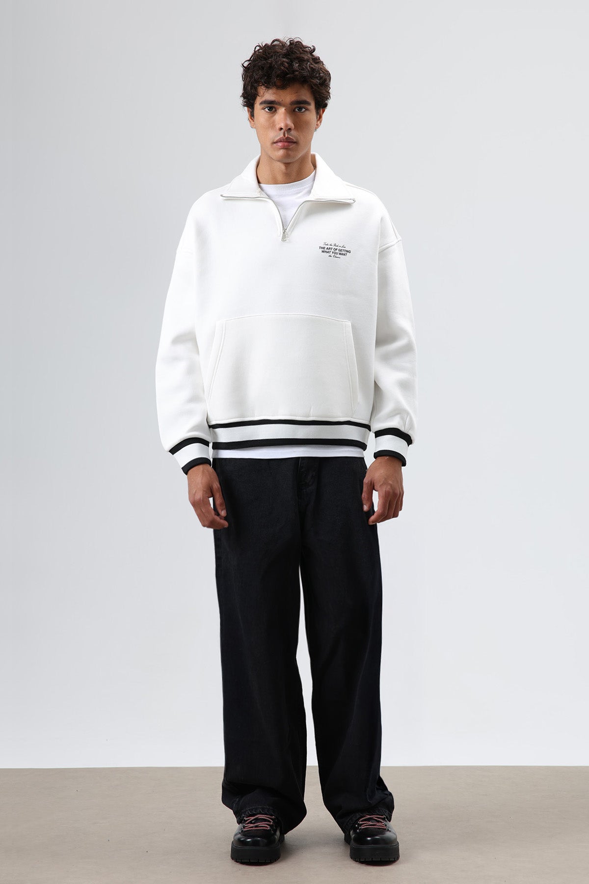 Oversize Polo Yaka Sweatshirt Ekru