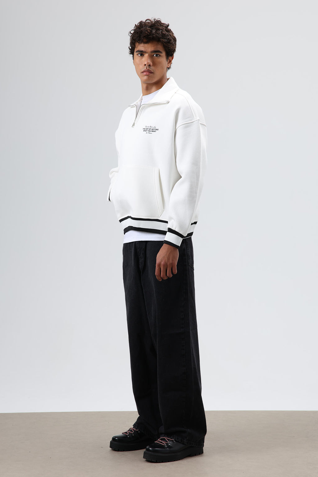 Oversize Polo Yaka Sweatshirt Ekru