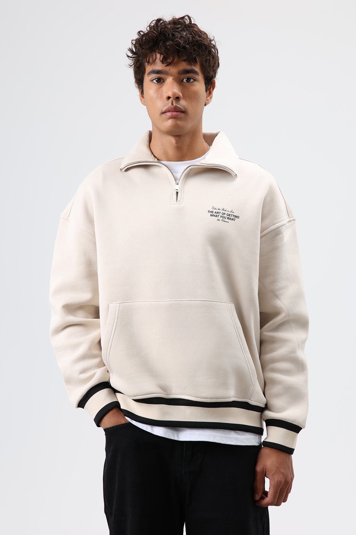 Oversize Polo Yaka Sweatshirt Taş