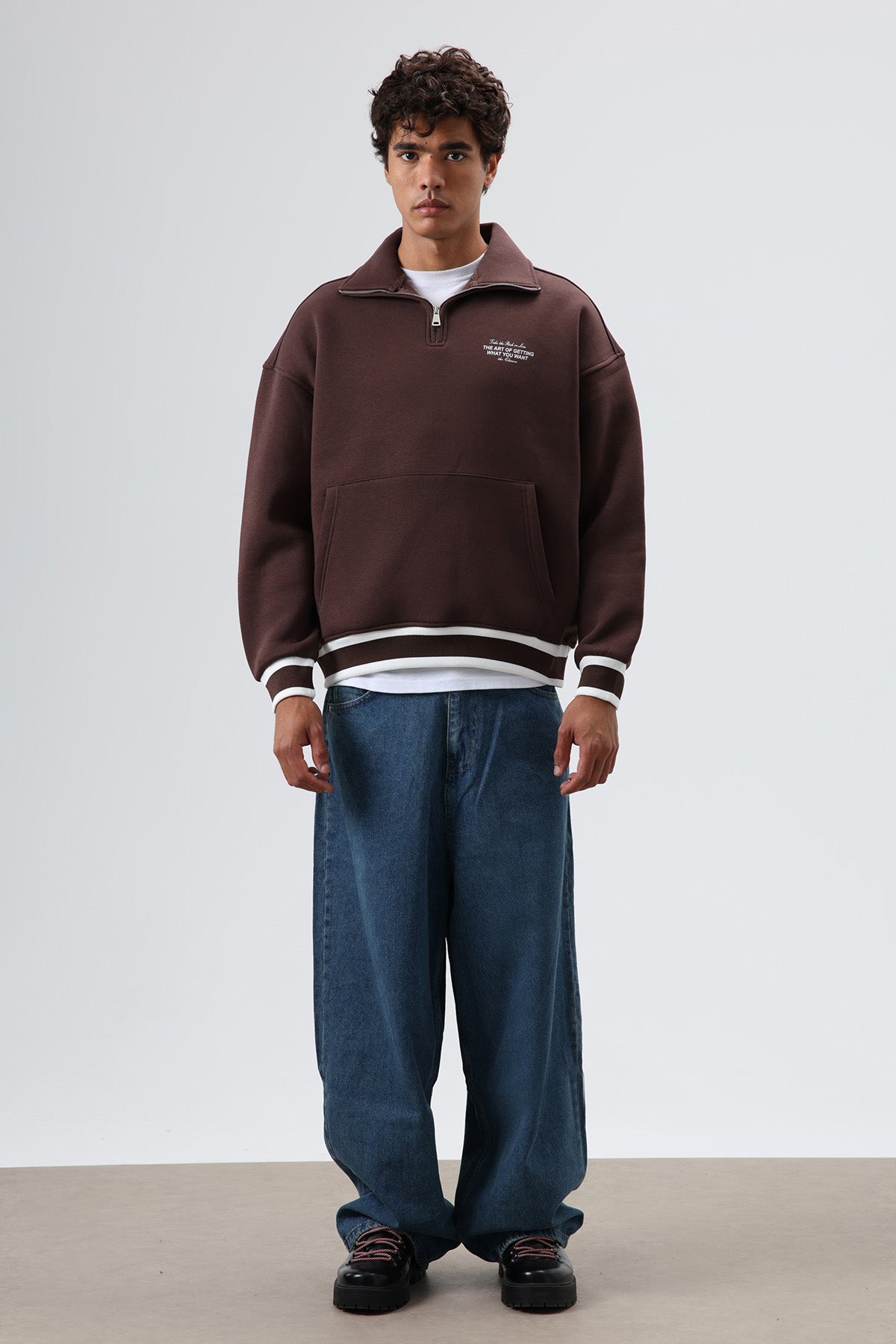 Oversize Polo Yaka Sweatshirt Kahve